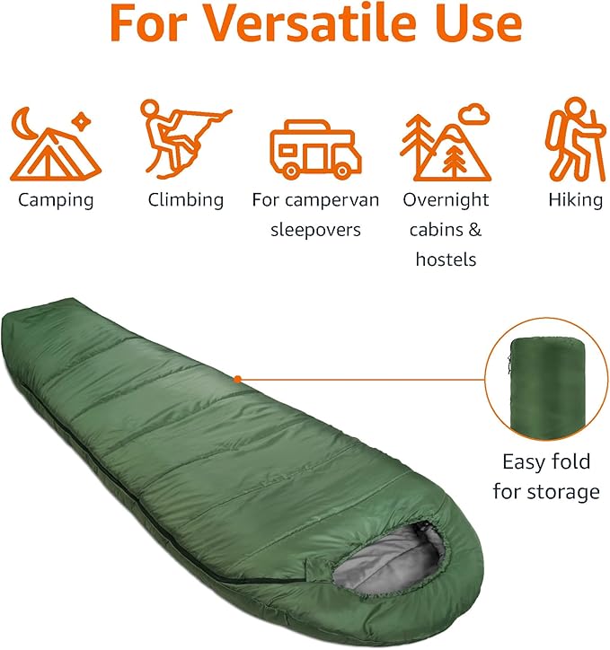 Olive Green Cold Weather Mummy Sleeping Bag – 20°F, Lightweight & Packable