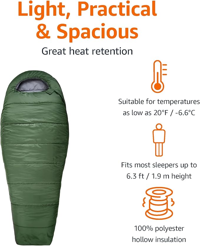 Olive Green Cold Weather Mummy Sleeping Bag – 20°F, Lightweight & Packable
