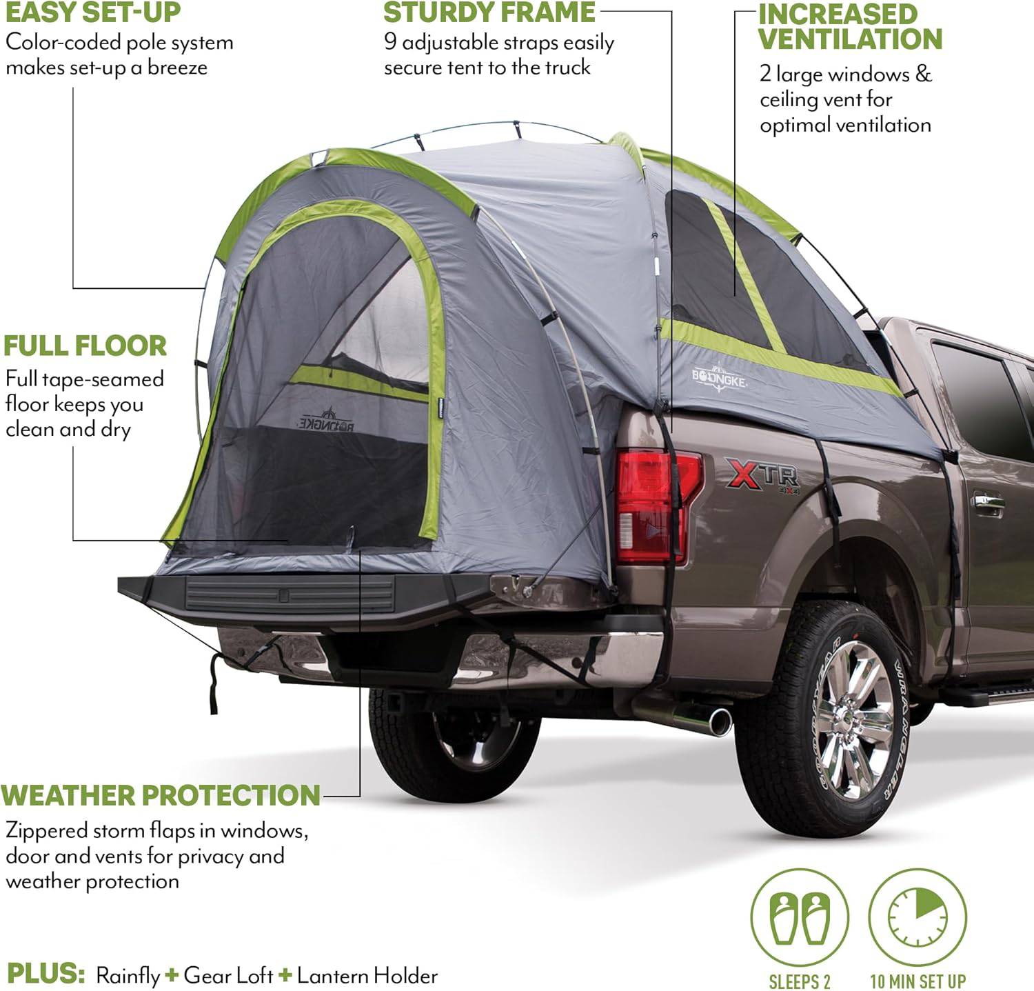 BoongKe Backroadz Truck Bed with Waterproof Material Coating, Comfortable and Spacious 2 Person Camping Tent, Compact and Full Size Regular Bed Long Bed, Waterproof Bed Tent, Durable and Sturdy Tent
