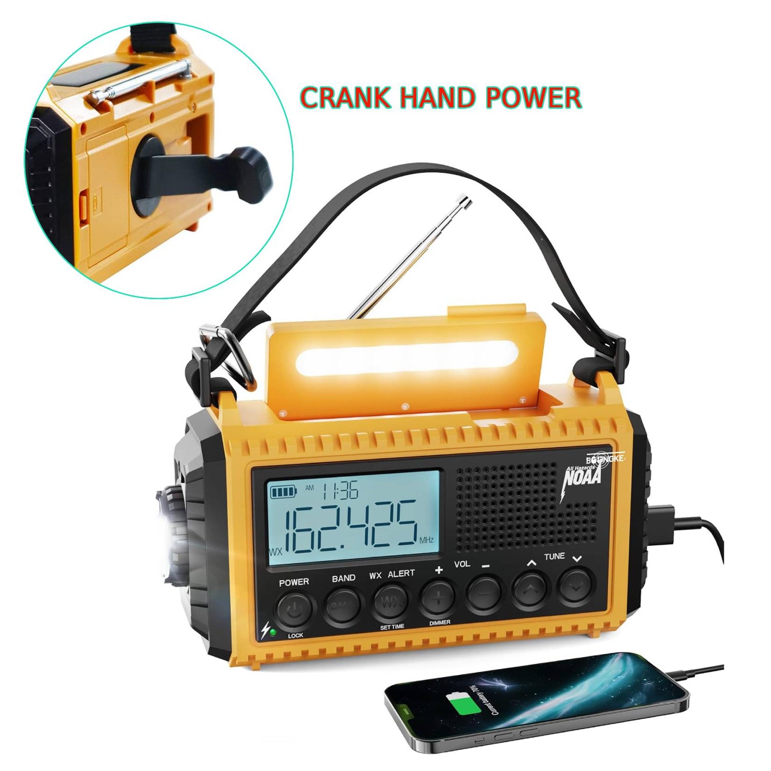 6-in-1 Emergency Radio & Power Bank – Solar, Crank Hand, USB, Flashlight, NOAA Weather Alerts