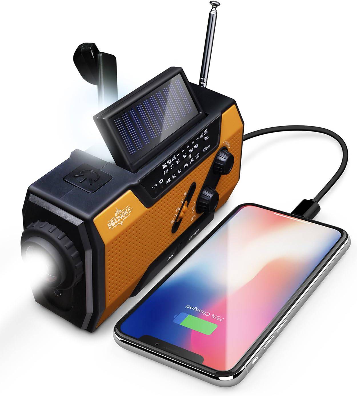 BoongKe A1 Multi-Power Emergency Weather Radio with Flashlight & Solar/Hand-Crank Power Bank