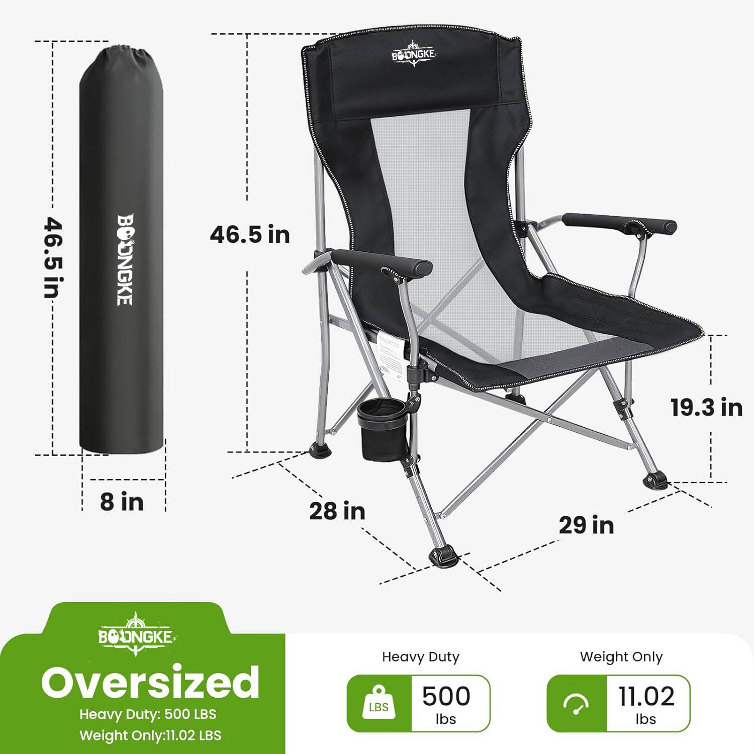 Oversize Heavy Duty Mesh Camping Chair - High Backrest, Lightweight & Ventilate for Outdoor Comfort, Camping, Beach & Patio