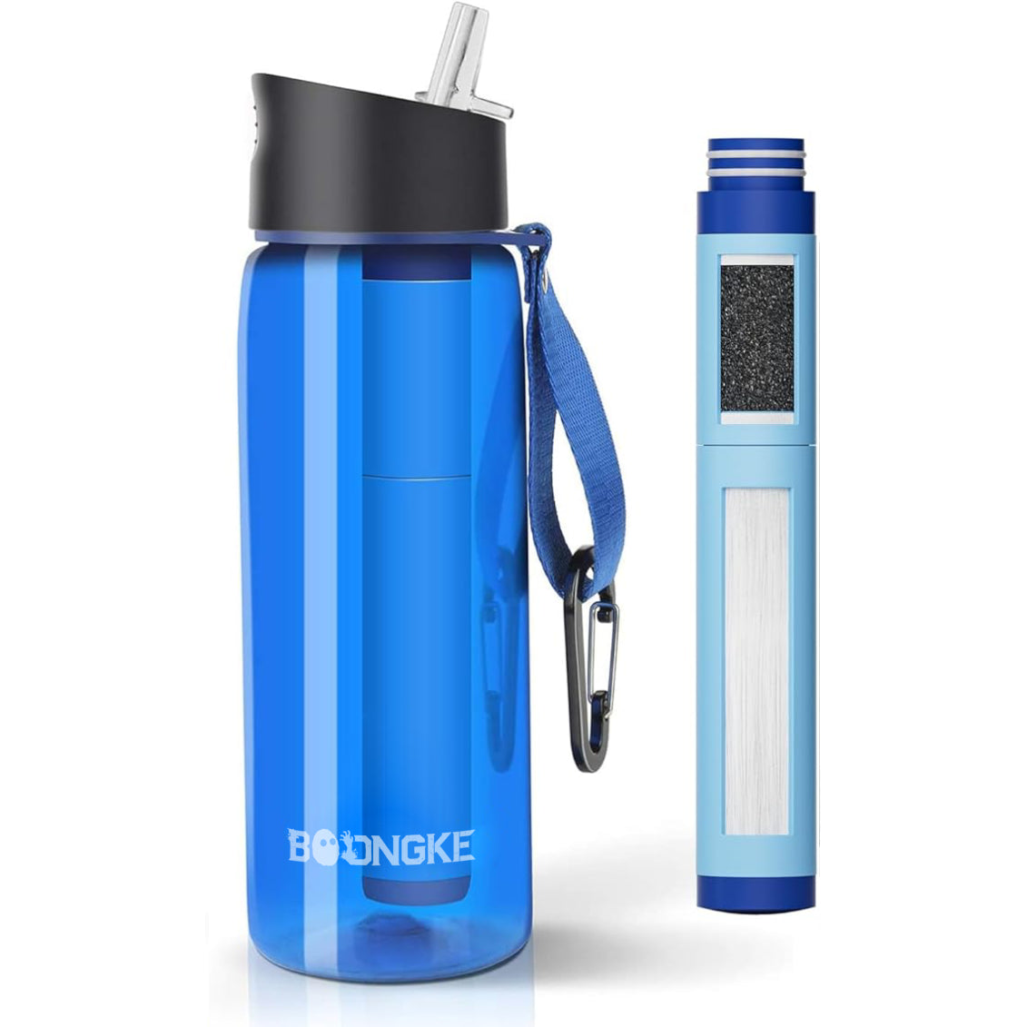 Portable Water Filter Bottle with 5-Stage Filtration, 22oz, 35oz Ultra-Filtration Camping Survival Gear with Built-in Compass – Removes 99.99% of Harmful Substances