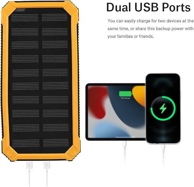 Solar Charger Power Bank, 20000mAh Fast Charging Portable Dual USB Solar Mobile Power Bank Case
