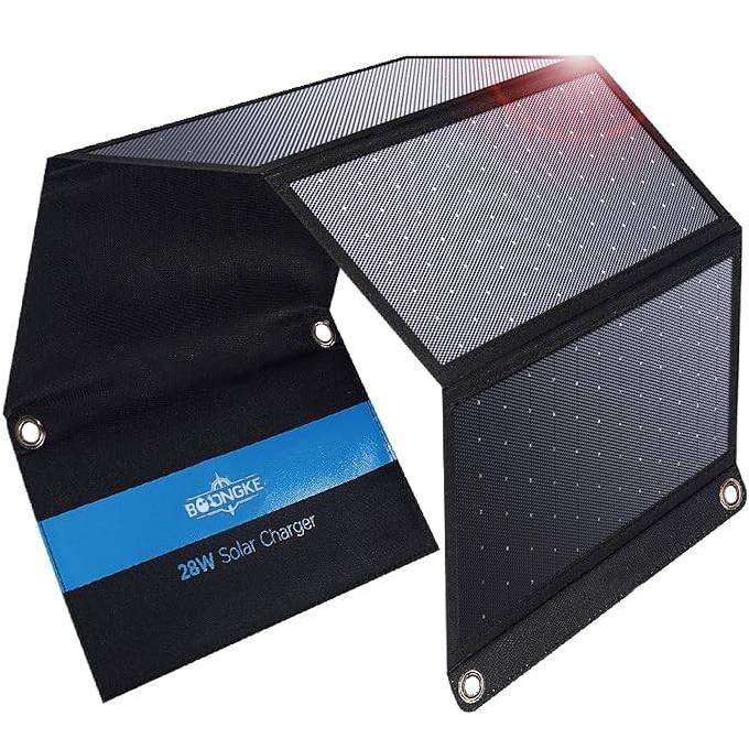 28W Solar Charger (5V/4.8A Max, 3 USB-A), SunPower Portable Charger for Camping, IPX4 Waterproof