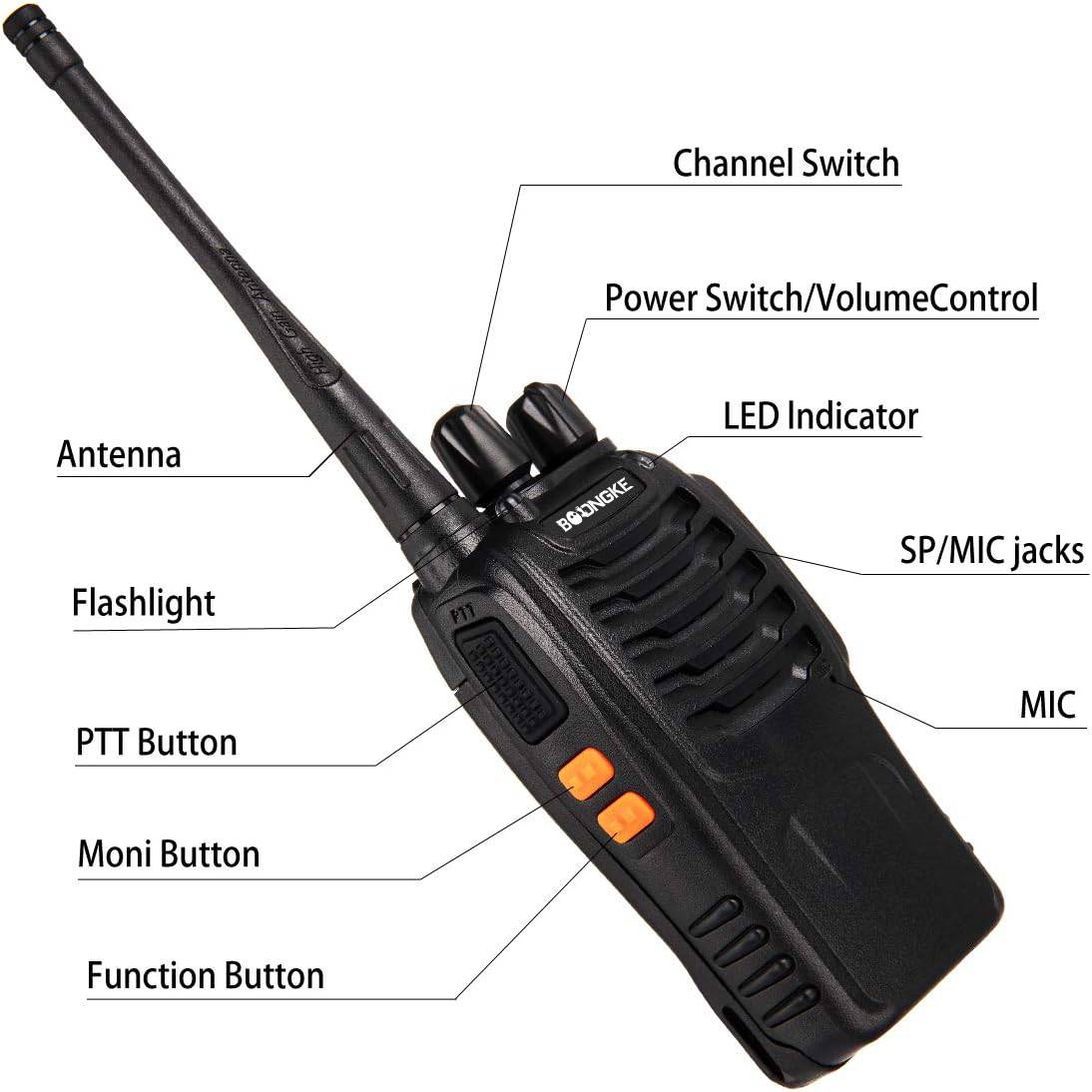 Walkie Talkies Rechargeable Long Range Two-Way Radios with Earpieces,2-Way Radios UHF Handheld Transceiver Walky Talky with Flashlight Li-ion Battery and Charger (2 Pack）