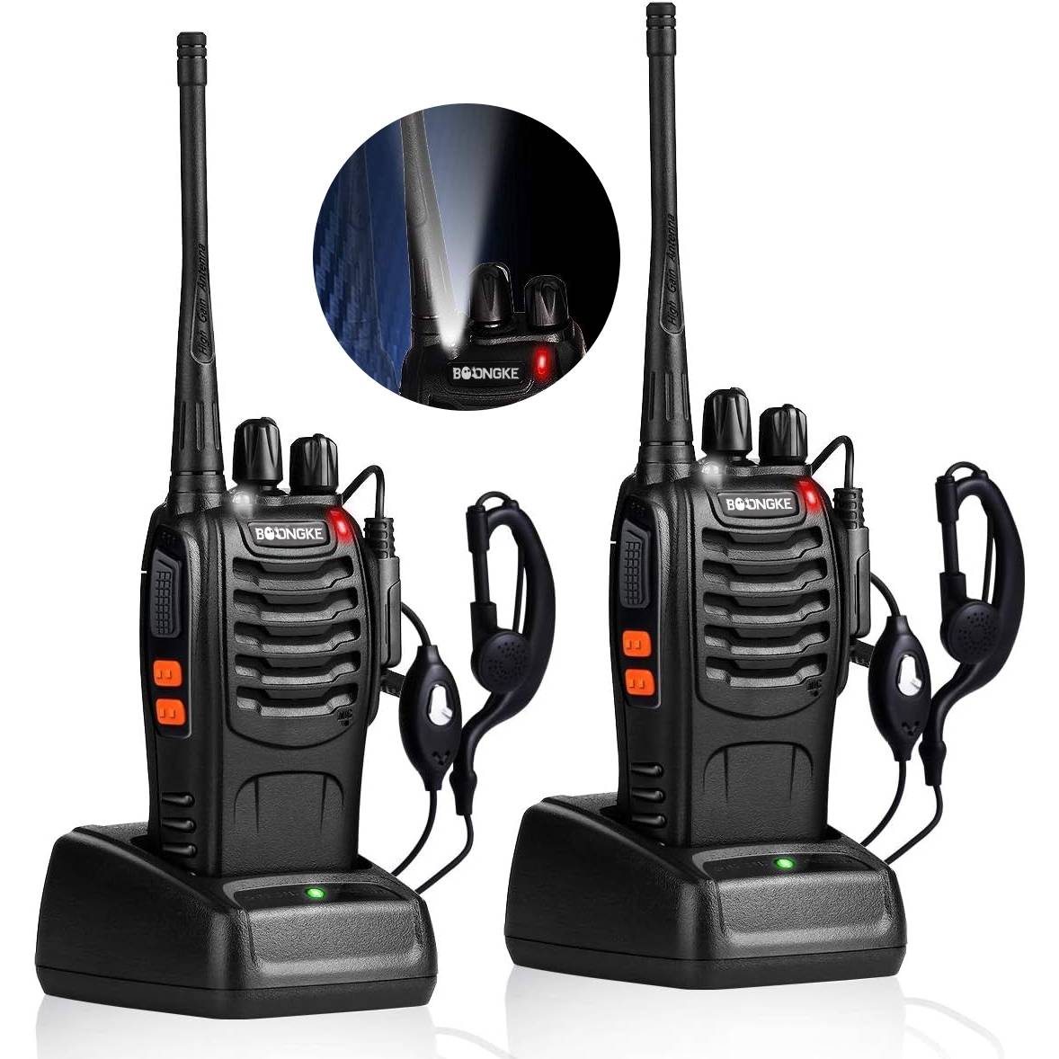 Walkie Talkies Rechargeable Long Range Two-Way Radios with Earpieces,2-Way Radios UHF Handheld Transceiver Walky Talky with Flashlight Li-ion Battery and Charger (2 Pack）