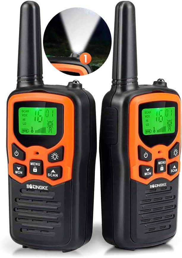 Long Range Walkie Talkies for Adults with 22 FRS Channels, Family Walkie Talkie with LED Flashlight VOX LCD Display for Hiking Camping Trip (Orange 2 Pack)